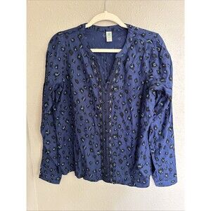 Aventura Blue Black print Tunic, size XS oversized
